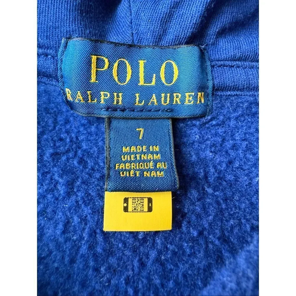 Polo Ralph Lauren Boys Size 7 Blue Fleece Full-Zip Hoodie